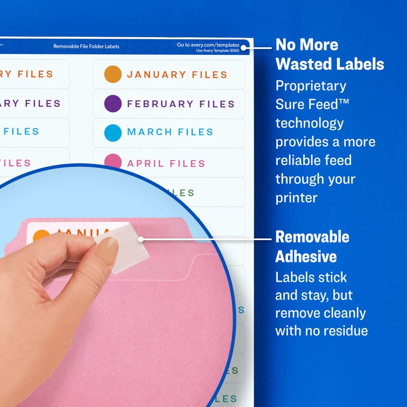 Avery Removable File Folder Labels with Sure Feed, 2/3" x 3-7/16", 5 Packs, 3,750 Printable Labels (8066) - Image 3